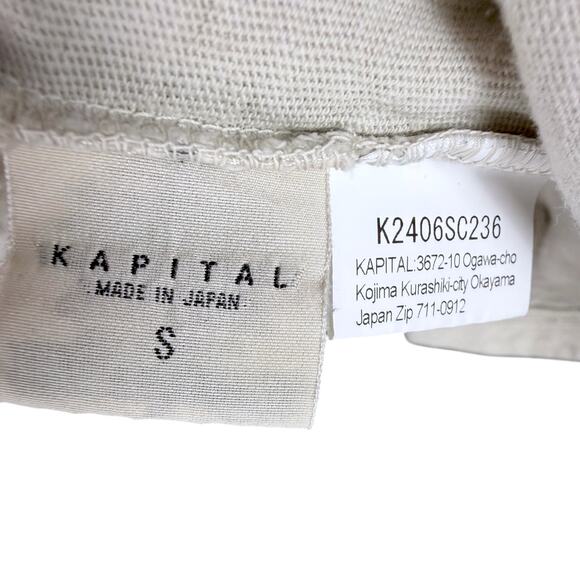 Men's Kapital Japan Asymmetrical Pocket Natural Cotton Logo T-Shirt - S - Picture 6 of 8